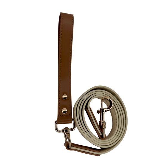 Vegan Leather Dog Leash – Beige & Brown