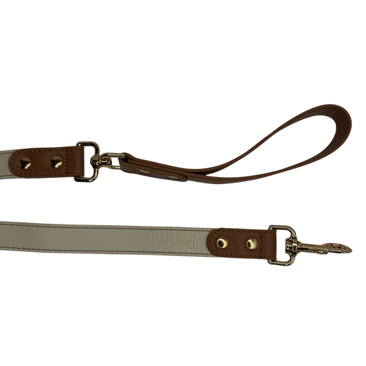 Vegan Leather Dog Leash – Beige & Brown